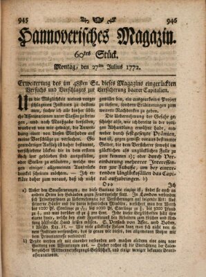 Hannoverisches Magazin (Hannoversche Anzeigen) Montag 27. Juli 1772