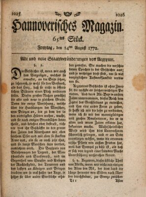 Hannoverisches Magazin (Hannoversche Anzeigen) Freitag 14. August 1772