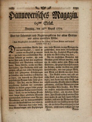 Hannoverisches Magazin (Hannoversche Anzeigen) Freitag 28. August 1772