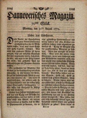 Hannoverisches Magazin (Hannoversche Anzeigen) Montag 31. August 1772