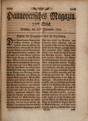 Hannoverisches Magazin (Hannoversche Anzeigen) Freitag 25. September 1772