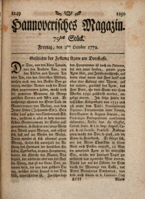 Hannoverisches Magazin (Hannoversche Anzeigen) Freitag 2. Oktober 1772