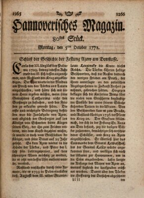 Hannoverisches Magazin (Hannoversche Anzeigen) Montag 5. Oktober 1772