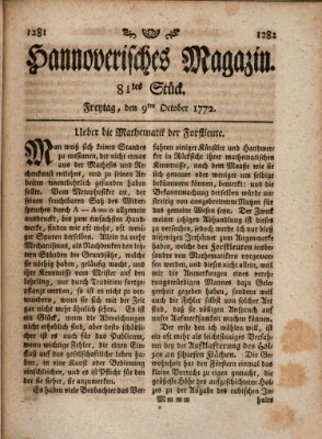 Hannoverisches Magazin (Hannoversche Anzeigen) Freitag 9. Oktober 1772