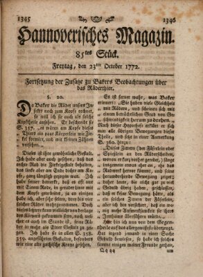 Hannoverisches Magazin (Hannoversche Anzeigen) Freitag 23. Oktober 1772