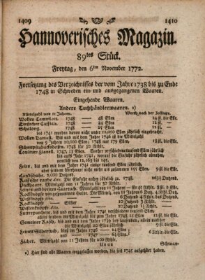 Hannoverisches Magazin (Hannoversche Anzeigen) Friday 6. November 1772