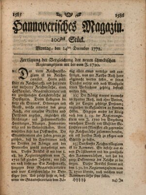 Hannoverisches Magazin (Hannoversche Anzeigen) Montag 14. Dezember 1772