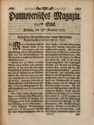 Hannoverisches Magazin (Hannoversche Anzeigen) Freitag 18. Dezember 1772