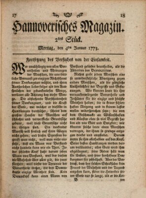 Hannoverisches Magazin (Hannoversche Anzeigen) Montag 4. Januar 1773