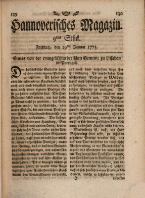 Hannoverisches Magazin (Hannoversche Anzeigen) Freitag 29. Januar 1773