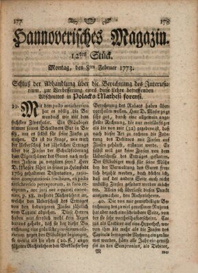 Hannoverisches Magazin (Hannoversche Anzeigen) Montag 8. Februar 1773