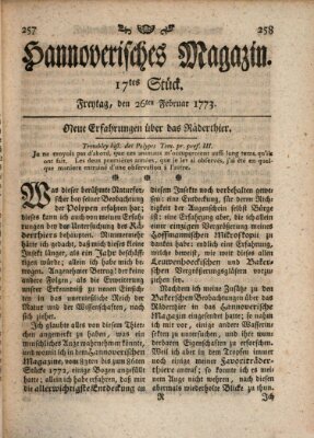 Hannoverisches Magazin (Hannoversche Anzeigen) Freitag 26. Februar 1773