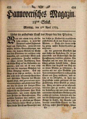 Hannoverisches Magazin (Hannoversche Anzeigen) Montag 5. April 1773