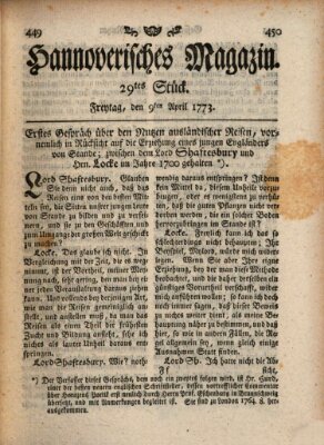 Hannoverisches Magazin (Hannoversche Anzeigen) Freitag 9. April 1773