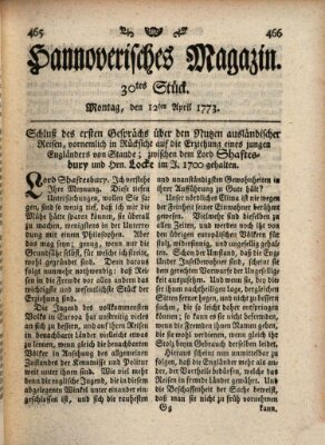 Hannoverisches Magazin (Hannoversche Anzeigen) Montag 12. April 1773