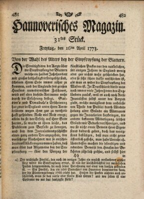 Hannoverisches Magazin (Hannoversche Anzeigen) Freitag 16. April 1773