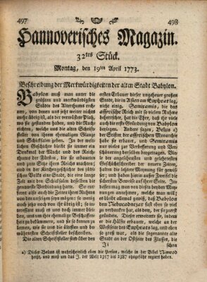 Hannoverisches Magazin (Hannoversche Anzeigen) Montag 19. April 1773