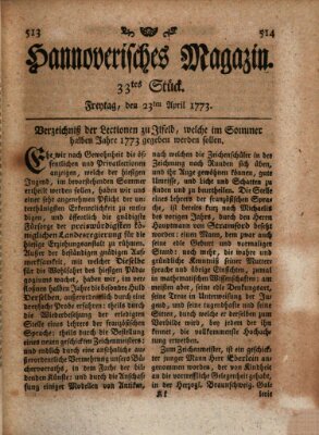 Hannoverisches Magazin (Hannoversche Anzeigen) Freitag 23. April 1773