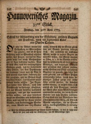 Hannoverisches Magazin (Hannoversche Anzeigen) Freitag 30. April 1773