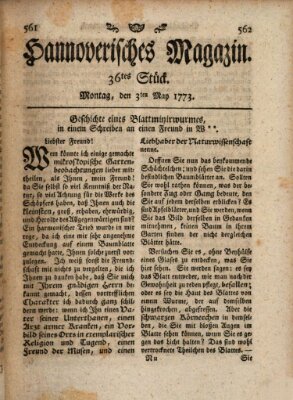 Hannoverisches Magazin (Hannoversche Anzeigen) Montag 3. Mai 1773