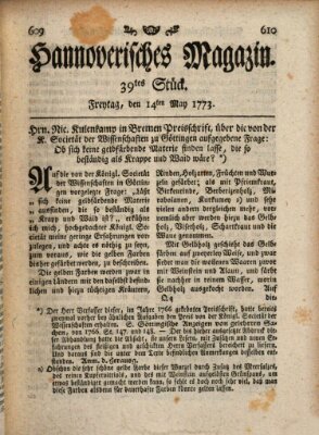 Hannoverisches Magazin (Hannoversche Anzeigen) Freitag 14. Mai 1773