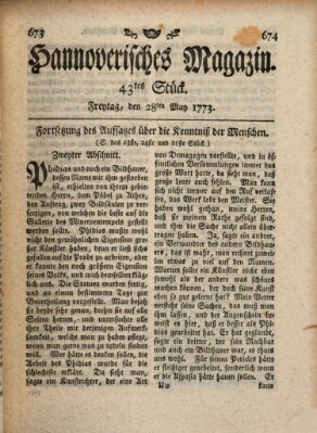 Hannoverisches Magazin (Hannoversche Anzeigen) Freitag 28. Mai 1773