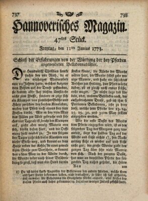 Hannoverisches Magazin (Hannoversche Anzeigen) Freitag 11. Juni 1773