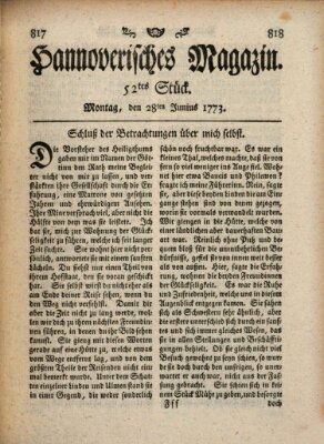 Hannoverisches Magazin (Hannoversche Anzeigen) Montag 28. Juni 1773