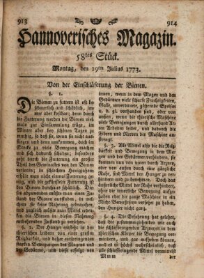 Hannoverisches Magazin (Hannoversche Anzeigen) Montag 19. Juli 1773