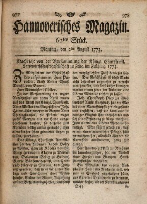 Hannoverisches Magazin (Hannoversche Anzeigen) Montag 2. August 1773