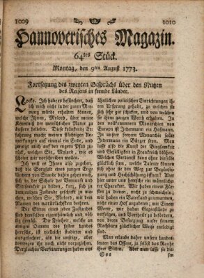 Hannoverisches Magazin (Hannoversche Anzeigen) Montag 9. August 1773