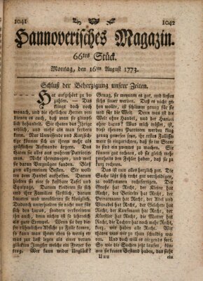 Hannoverisches Magazin (Hannoversche Anzeigen) Montag 16. August 1773