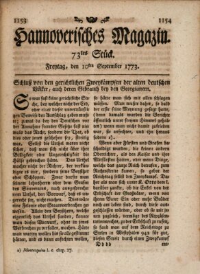 Hannoverisches Magazin (Hannoversche Anzeigen) Freitag 10. September 1773