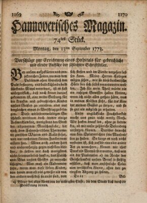 Hannoverisches Magazin (Hannoversche Anzeigen) Montag 13. September 1773