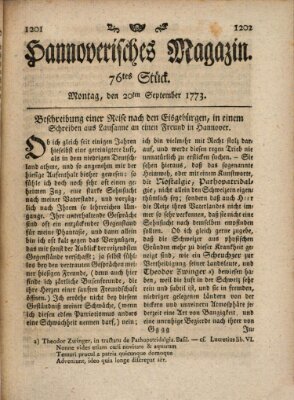 Hannoverisches Magazin (Hannoversche Anzeigen) Montag 20. September 1773