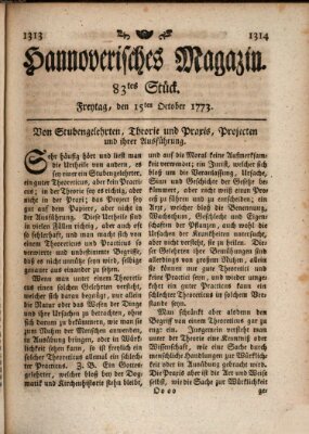 Hannoverisches Magazin (Hannoversche Anzeigen) Freitag 15. Oktober 1773