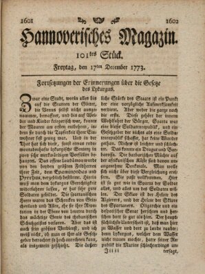 Hannoverisches Magazin (Hannoversche Anzeigen) Freitag 17. Dezember 1773