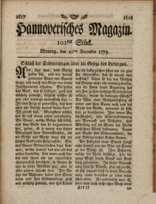 Hannoverisches Magazin (Hannoversche Anzeigen) Montag 20. Dezember 1773