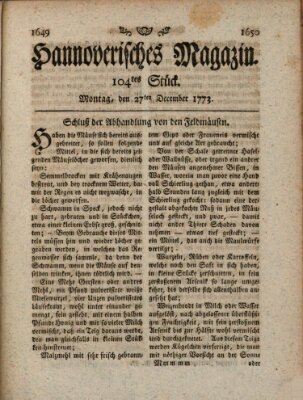 Hannoverisches Magazin (Hannoversche Anzeigen) Montag 27. Dezember 1773