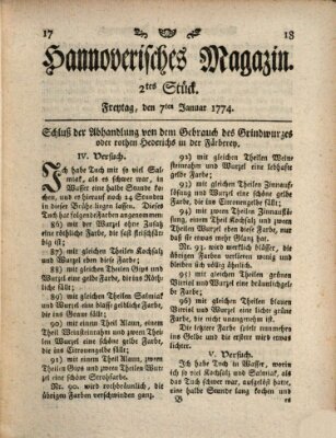 Hannoverisches Magazin (Hannoversche Anzeigen) Freitag 7. Januar 1774