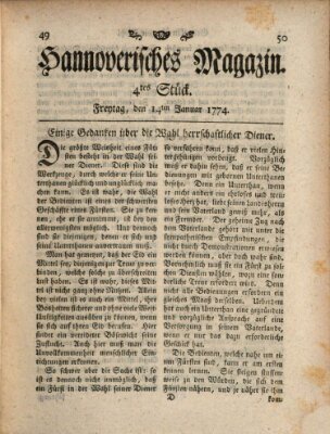 Hannoverisches Magazin (Hannoversche Anzeigen) Freitag 14. Januar 1774