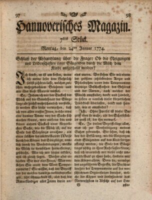 Hannoverisches Magazin (Hannoversche Anzeigen) Montag 24. Januar 1774