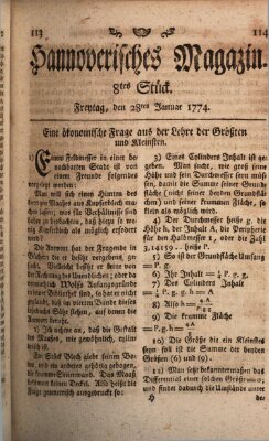 Hannoverisches Magazin (Hannoversche Anzeigen) Freitag 28. Januar 1774