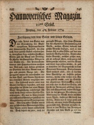 Hannoverisches Magazin (Hannoversche Anzeigen) Freitag 4. Februar 1774