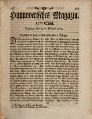 Hannoverisches Magazin (Hannoversche Anzeigen) Freitag 11. Februar 1774