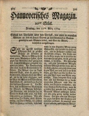 Hannoverisches Magazin (Hannoversche Anzeigen) Freitag 11. März 1774