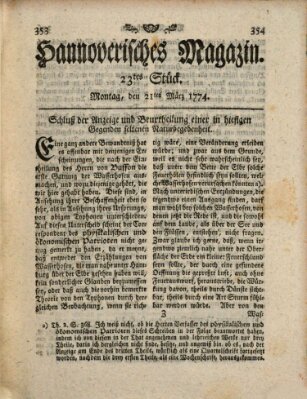 Hannoverisches Magazin (Hannoversche Anzeigen) Montag 21. März 1774