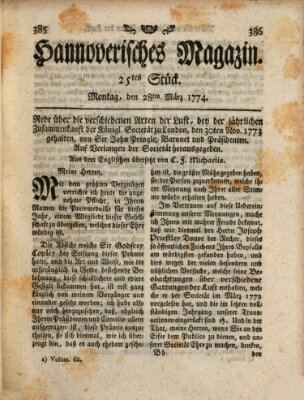 Hannoverisches Magazin (Hannoversche Anzeigen) Montag 28. März 1774