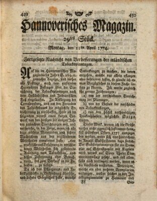 Hannoverisches Magazin (Hannoversche Anzeigen) Montag 11. April 1774