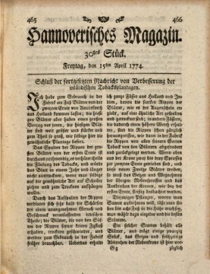 Hannoverisches Magazin (Hannoversche Anzeigen) Freitag 15. April 1774